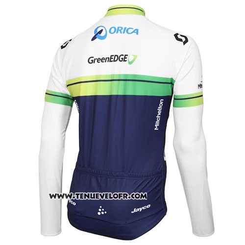 2016 Maillot Ciclismo Orica GreenEDGE Blanc et Bleu Manches Longues et Cuissard